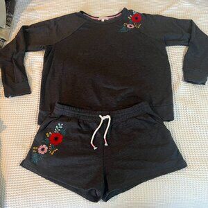 Large PJ Salvage Floral/Grey Long Sleeve Shirt with Shorts